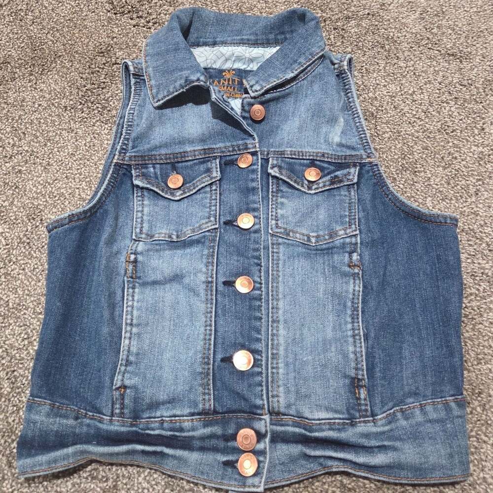 Vanity Blue Denim Button-Front Vest small